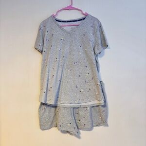 Sonoma Lounge Pajama Matching Set V Neck Short Sleeve Shorts Grey Floral Size XL